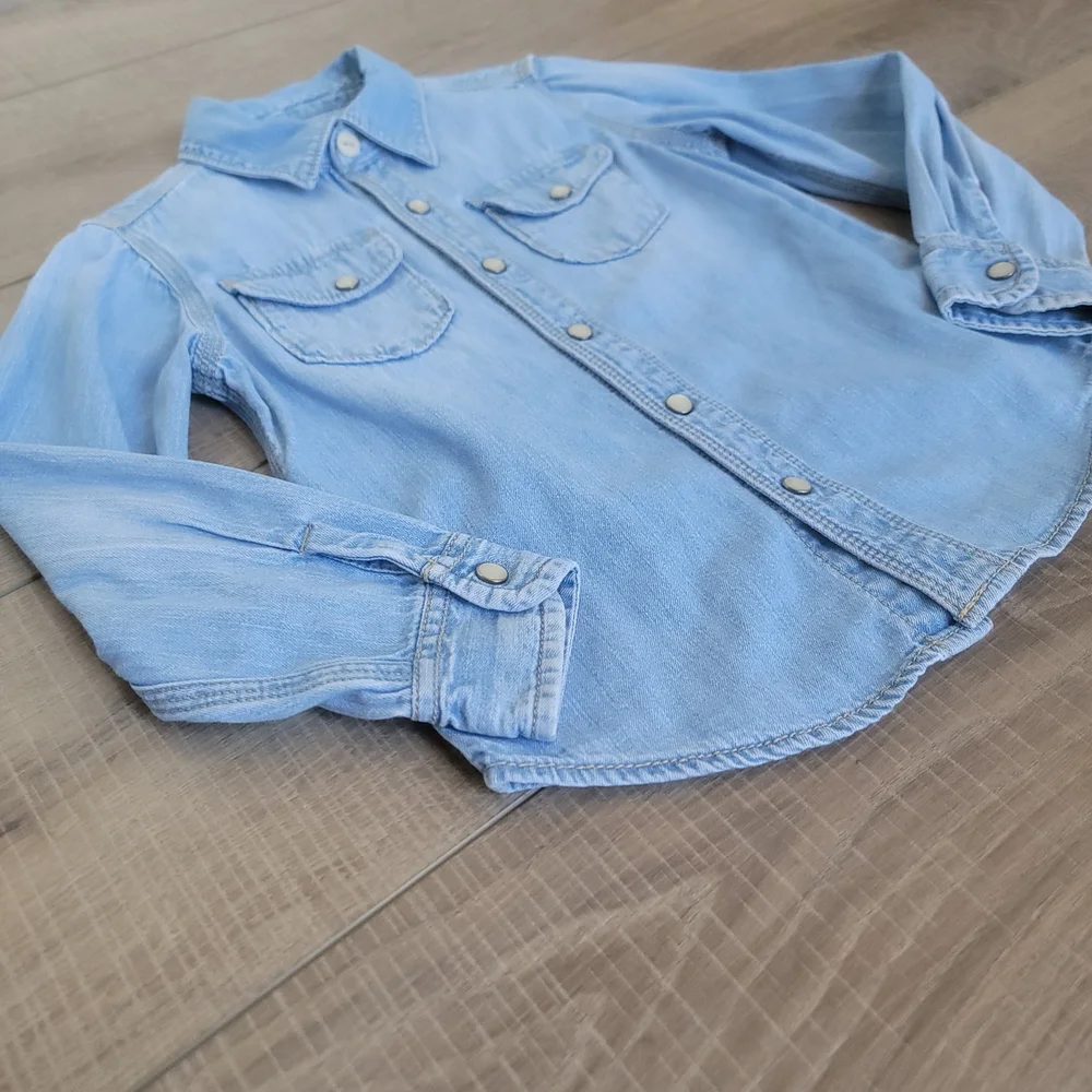 Baby GAP Boys Blue Chambray Denim Snap Up Western Shirt Unisex Sz 5 Long Sleeved